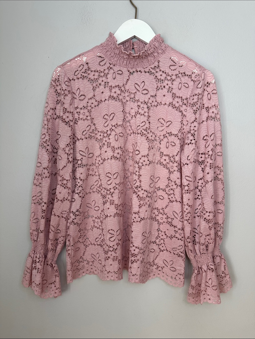 Women's Pink Lace Mock Neck Blouse